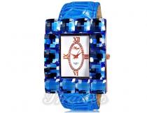 Kristallverziehrte blaue Rechteck analog Damen Armbanduhr